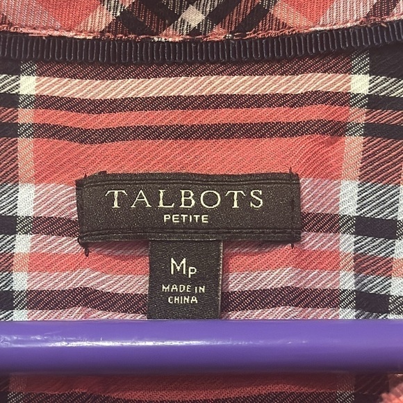 TALBOTS Women’s Pink Plaid Long Sleeve Button Up Shirt Petite Medium - Picture 4 of 5